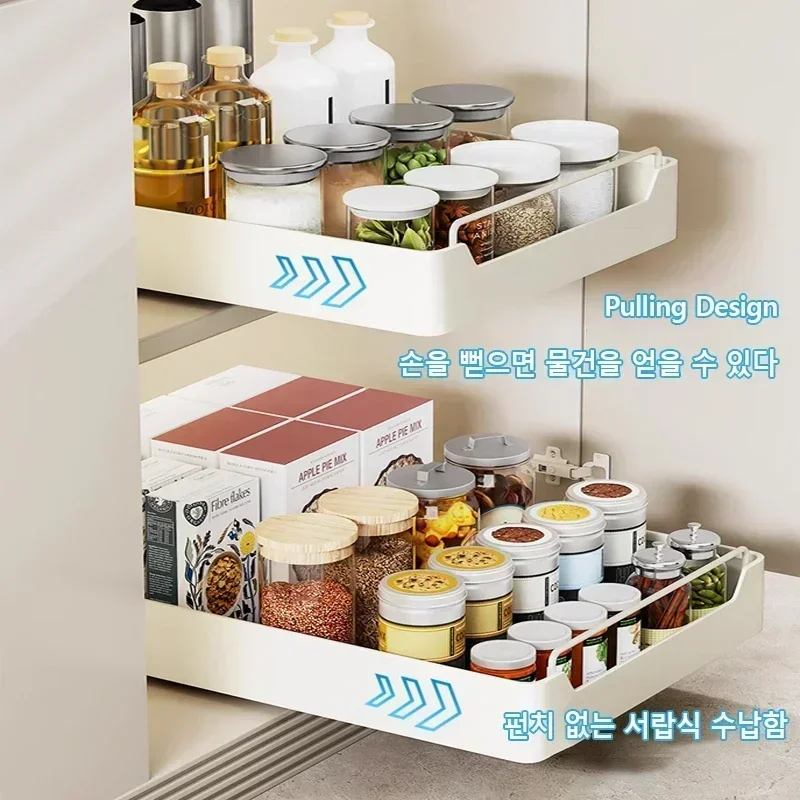 1PC Kitchen Storage Rack with Slide Rails Pull-out Kitchen Drawer Type Storage Tray Spice Box Storage Rack Cabinets Organizer