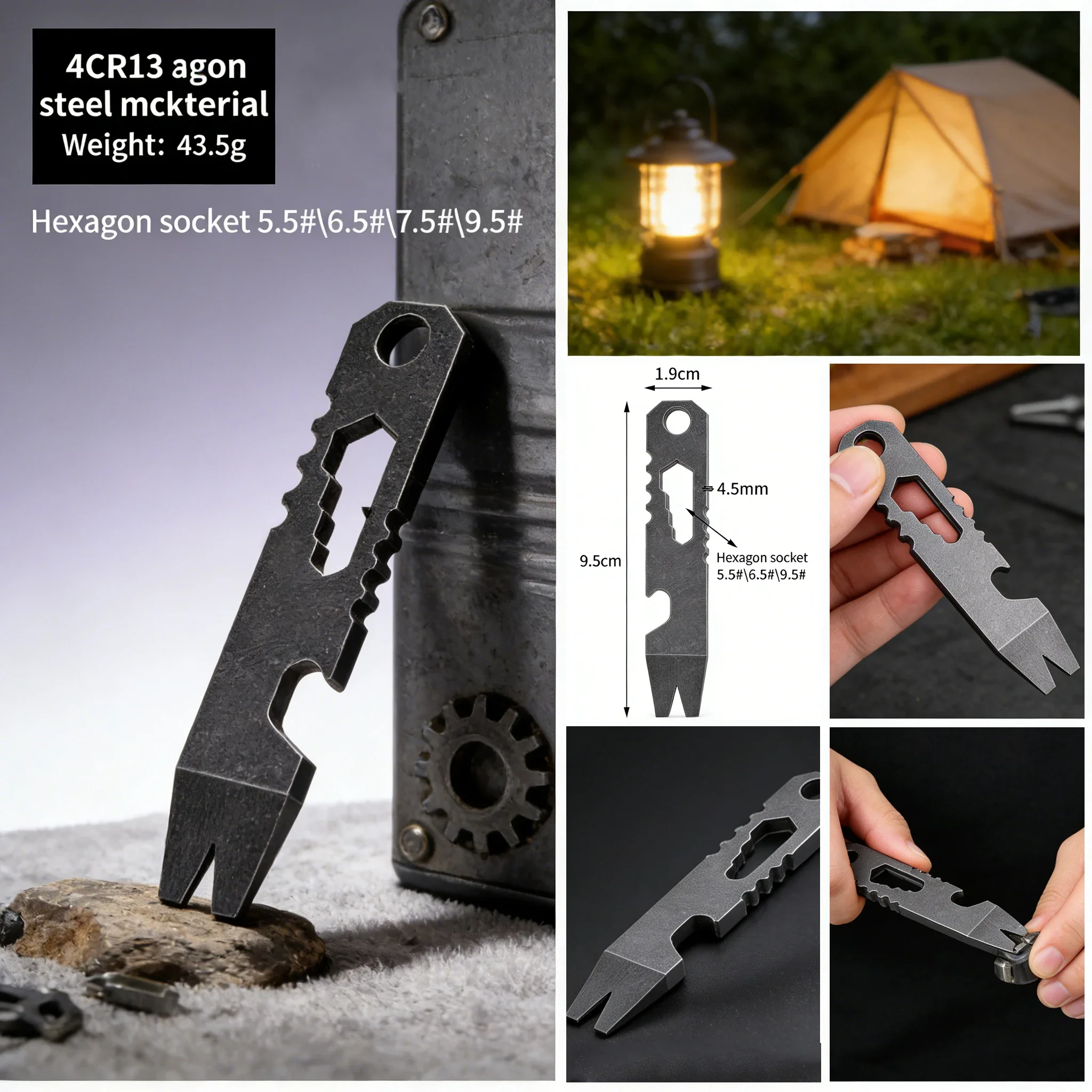 Multi-Function Stainless Steel EDC Pry Bar - Screwdriver, Hex Wrench, Bottle Opener & Nail Puller for Survival & Outdoor