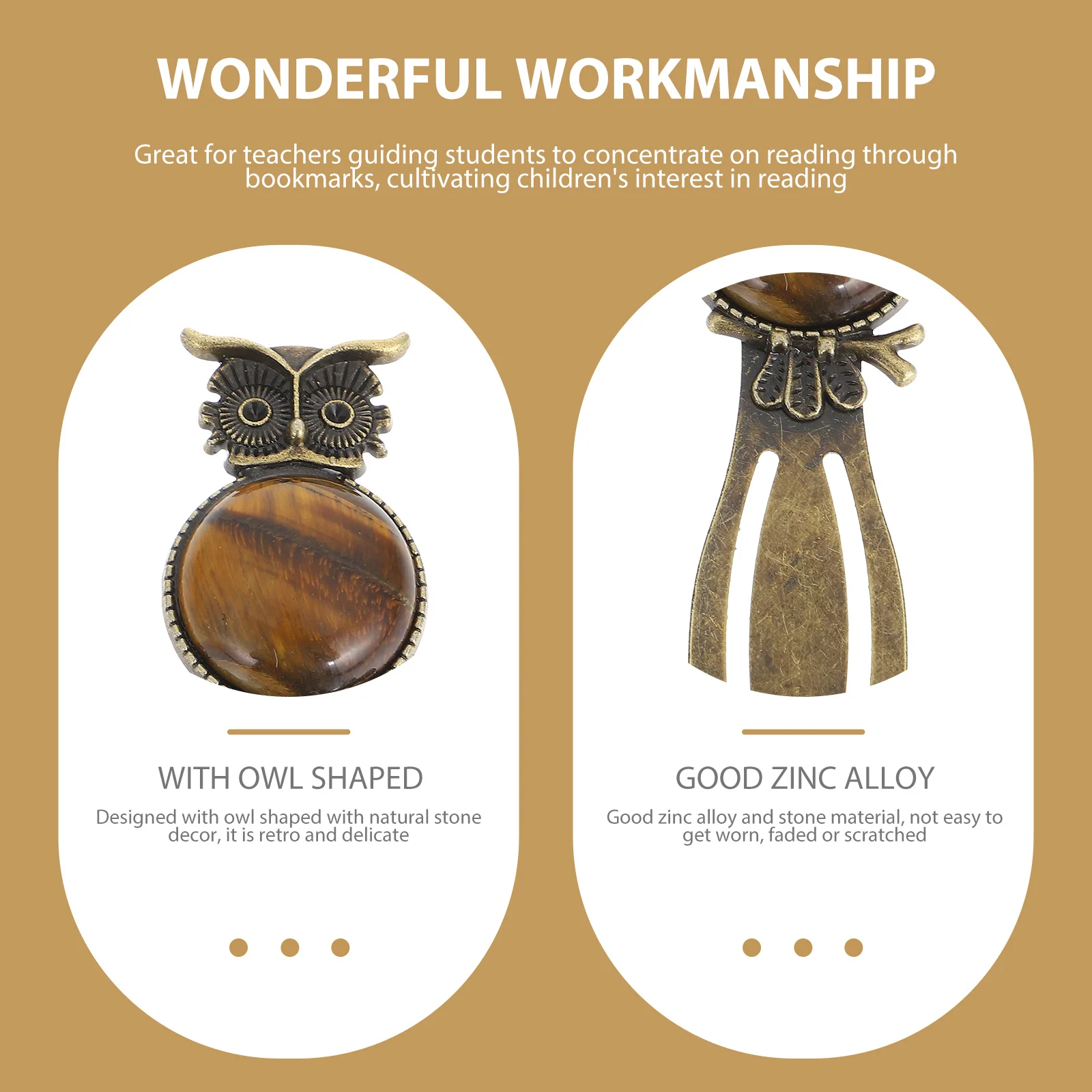 Retro Owl Book-Mark Zinc Alloy Metal Bookmark Natural Stone Decor Student Gift Office Home Library Wear