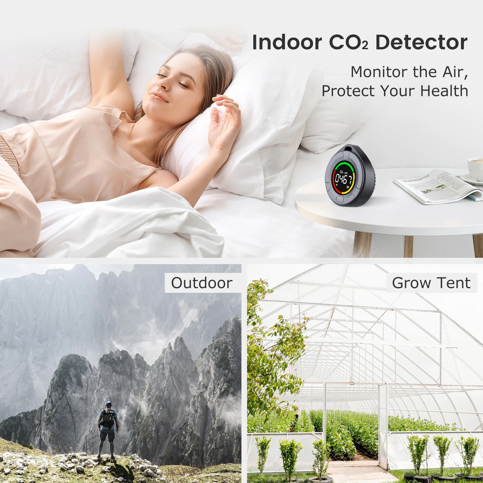 INKBIRDPLUS Portable CO2 Detector Mini Indoor CO2 Monitor NDIR Sensor with Full Color LCD Indicator Light Alarm for Home Office