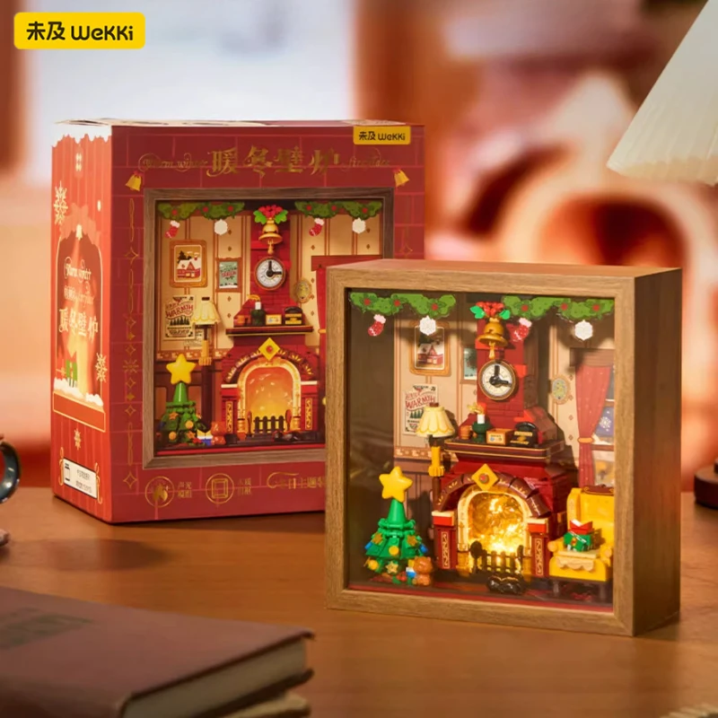 

Wekki New Warm Winter Fireplace Building Blocks 3D Painting Assembled Children's Toys Construction Desktop Ornaments Gifts