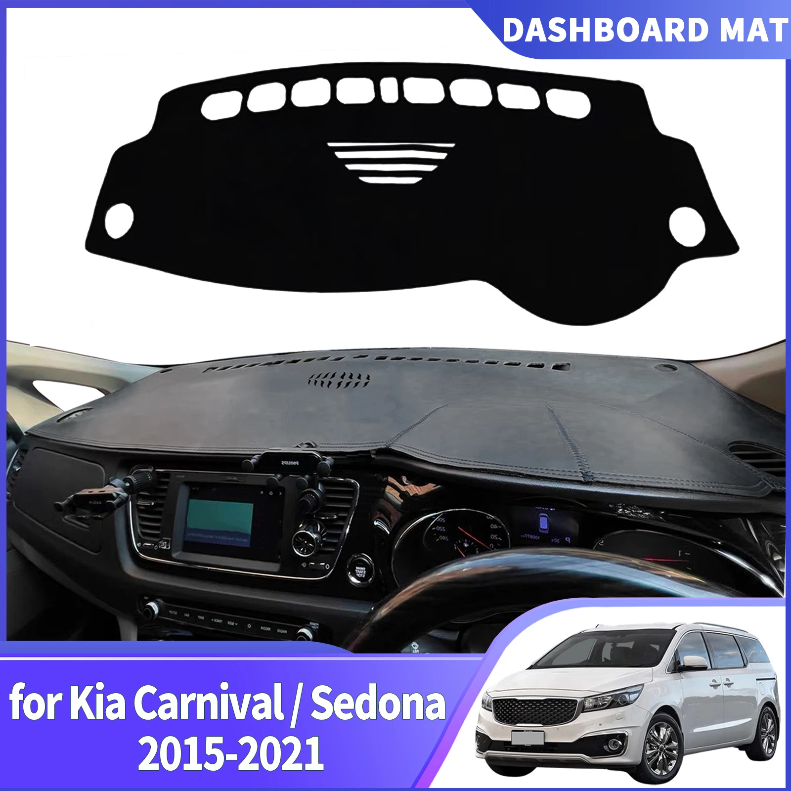 for Kia Grand Carnival Sedona YP 2015-2021 Custom fit Dashboard Cover Sun Shade Mat Anti‑Glare Anti‑Reflection Carpet Dash Pad