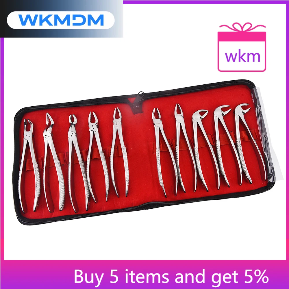 

10 PCS den tal Extraction Forceps Pliers Kit Stainless Steel for Adults Dentist Tool Orthodontic Surgical Instrument