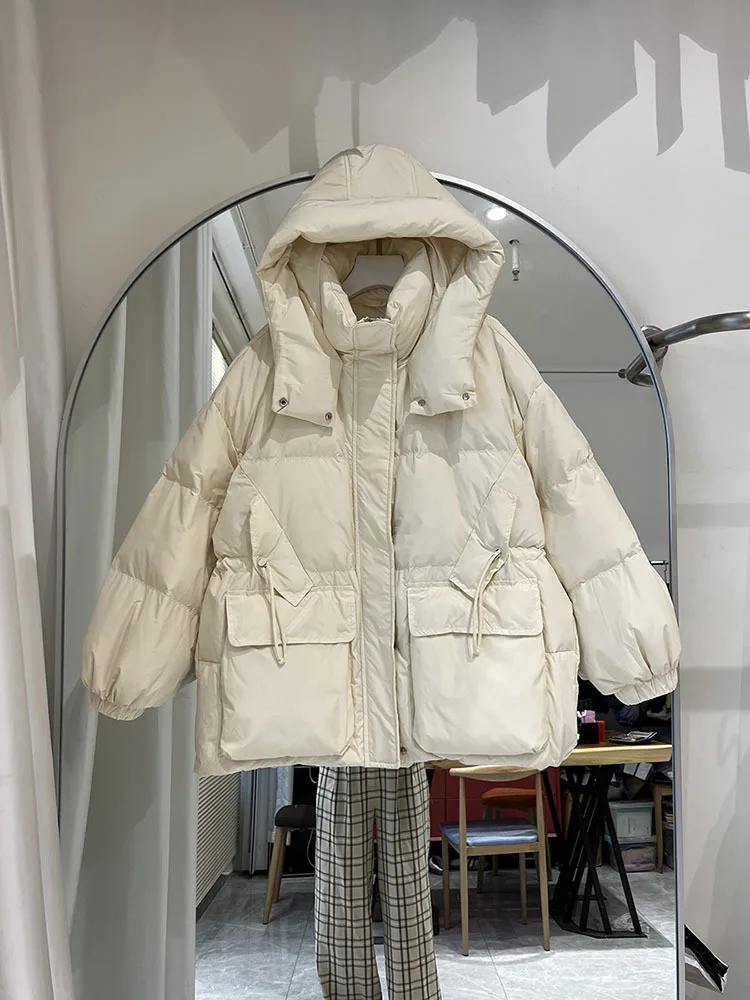 Chaqueta de plumón de pato con capucha para mujer, Abrigo acolchado coreano, Parkas de plumas blancas 90%, moda de invierno, 2023