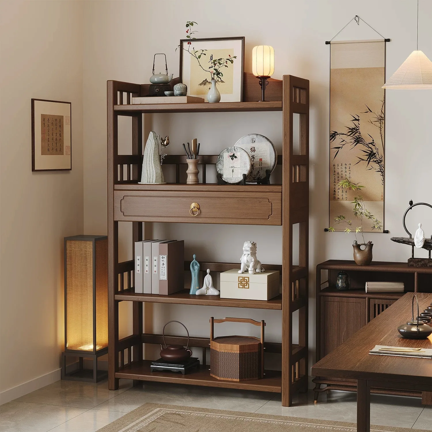 Solid wood Bogu rack tea rack tea  Chinese small tea room  set ornament cabinet retro  cabinet