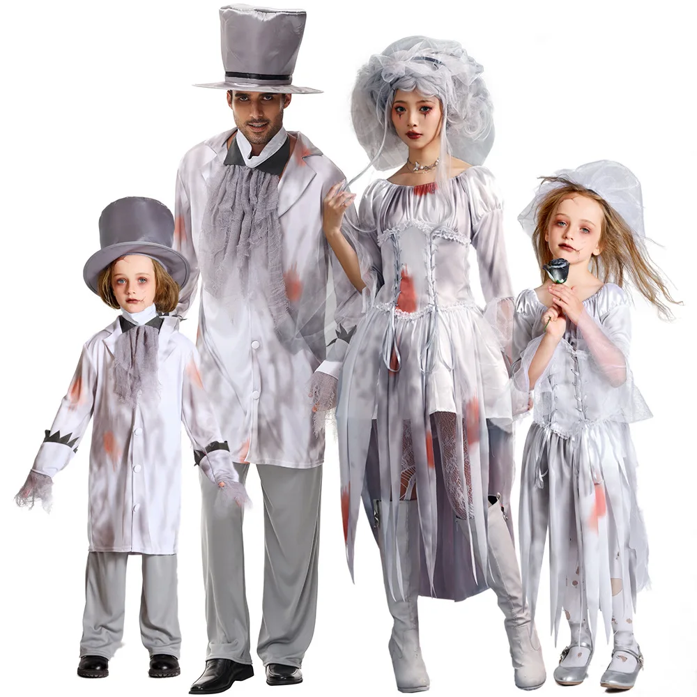 Halloween Eng Zombie Kostuum Voor Mannen Jongens Purim Carnaval Vrouwen Vampier Bruid Jurk + Hoofddeksels Cosplay