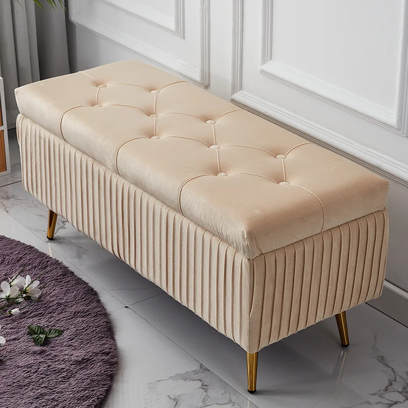 Long Ottoman Fashion Luxury Velvet Shoe Change Stool Bench Living Room Bedroom