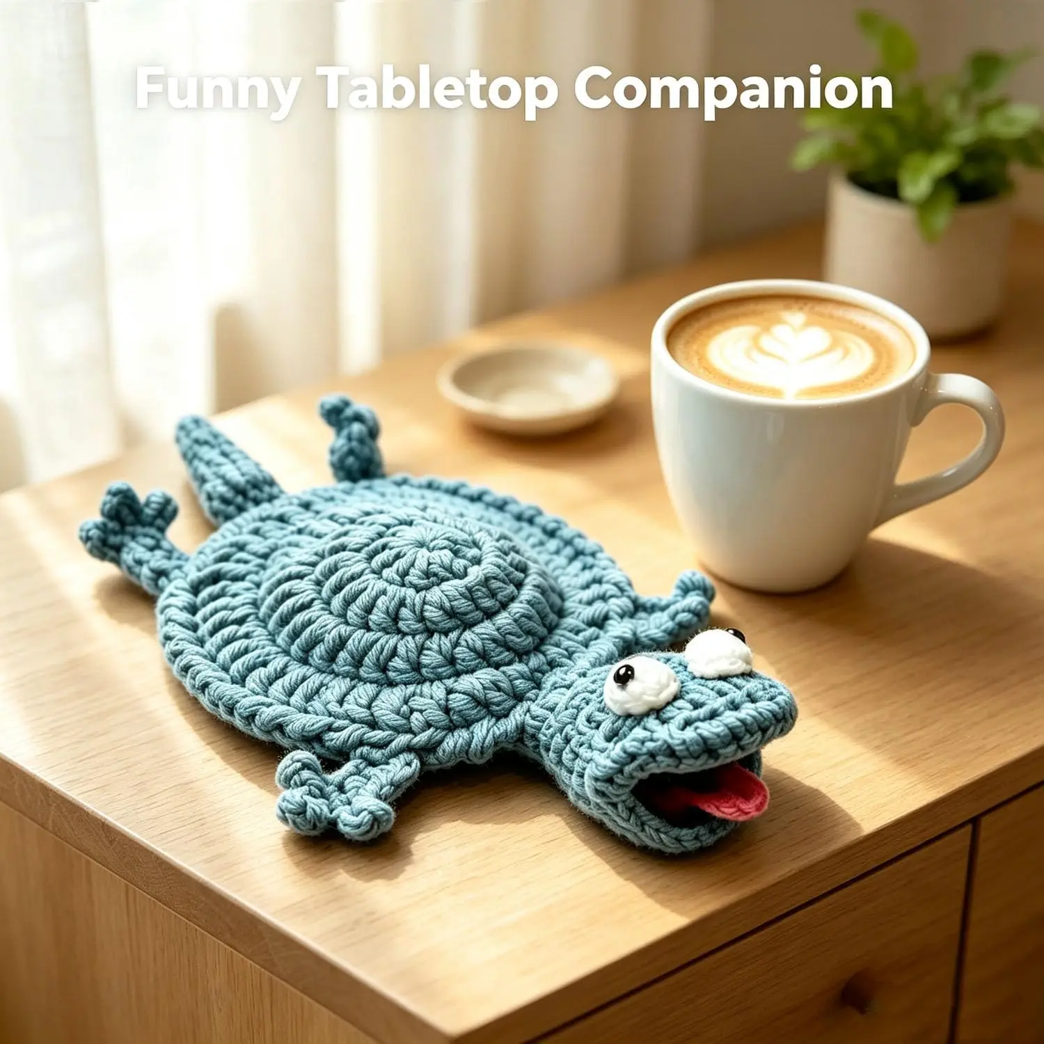 Crochet Lizard Coaster, Handmade Amigurumi Cup Mat for Desk Table Protection, – Protects Tables from Heat & Scratches