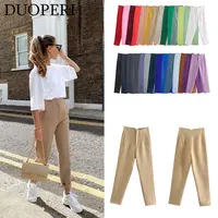 DUOPERI, moda para mujer, pantalones básicos lisos de cintura alta, pantalones elegantes para mujer de oficina, ropa de trabajo informal de negocios, pantalones largos