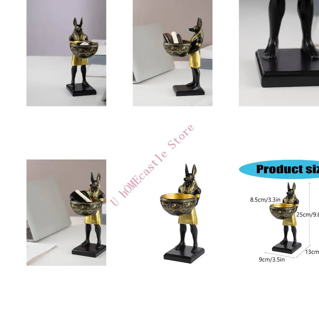 63HF Classical Anubis Figurine With Bowl Resin Ancient Egyptian Mythological Display