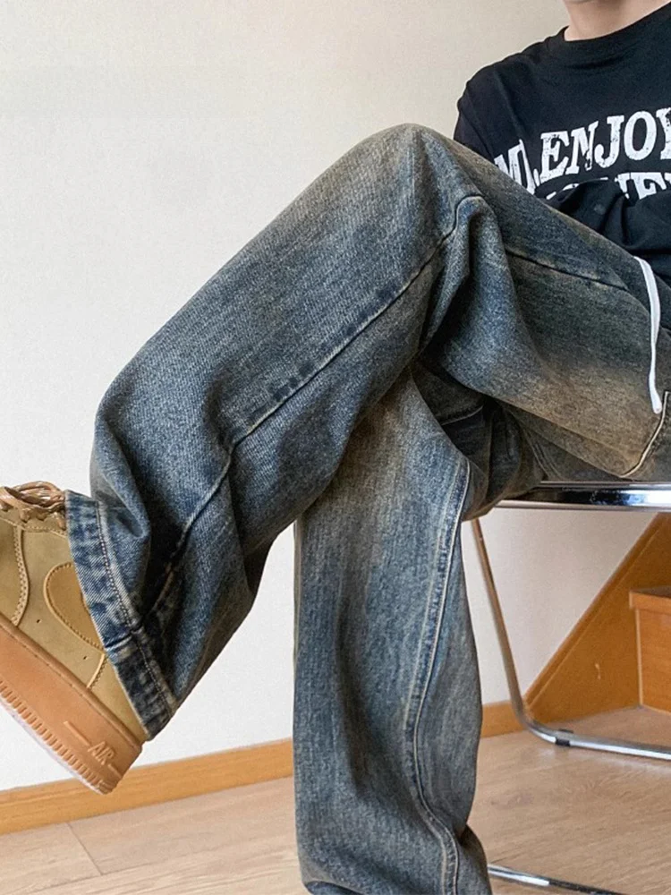 

Ретро-джинсы в американском стиле с широкими штанинами, мужские повседневные прямые брюки, длинные брюки на весну-осень, свободные джинсы, молодежный тренд