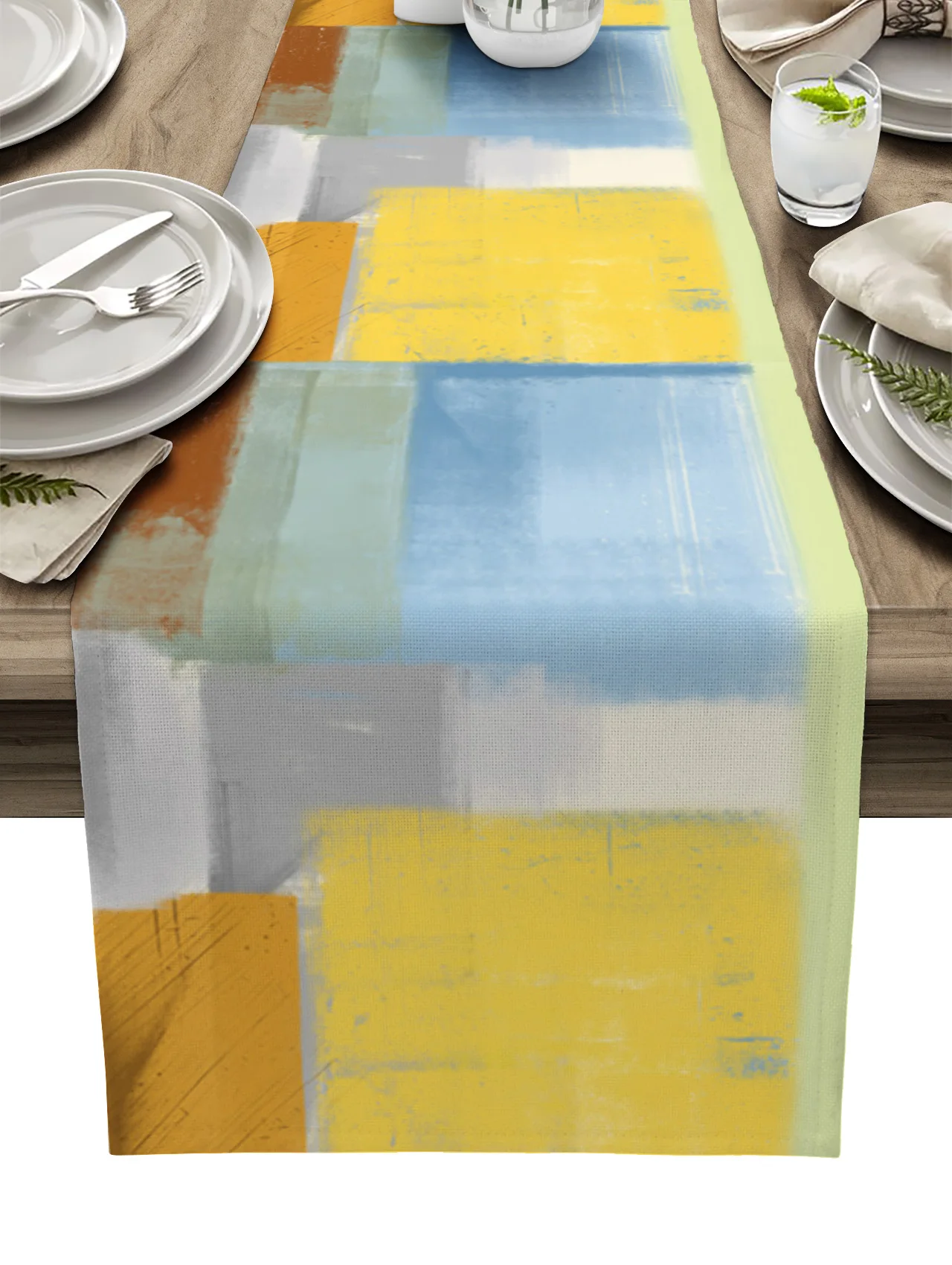 

Abstract Color Painting Table Runner Wedding Holiday Party Dining Table Cover Cloth Placemat Napkin Home Kitchen Decoration