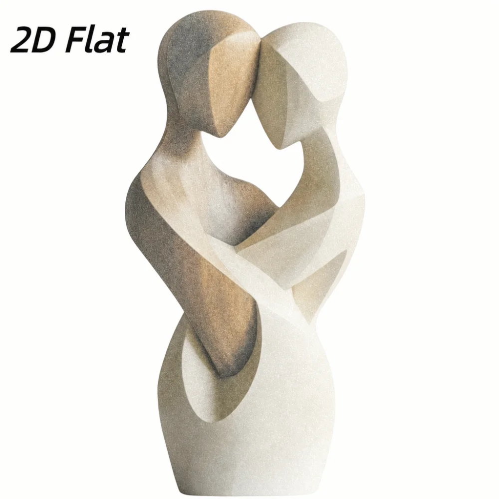 New 2D Flat Statue Artificial Wood Elegant Couple Statue Embrace Modern Decorative Statue Desktop