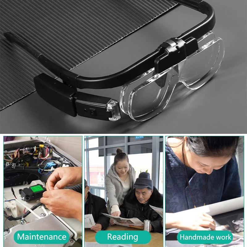 LED Magnifying Glasses USB Rechargeable 1.5X/2X/2.5X/3.5X/4X/4.5X For Eyeglass Watchmaker Repair Wearing Reading Magnifier