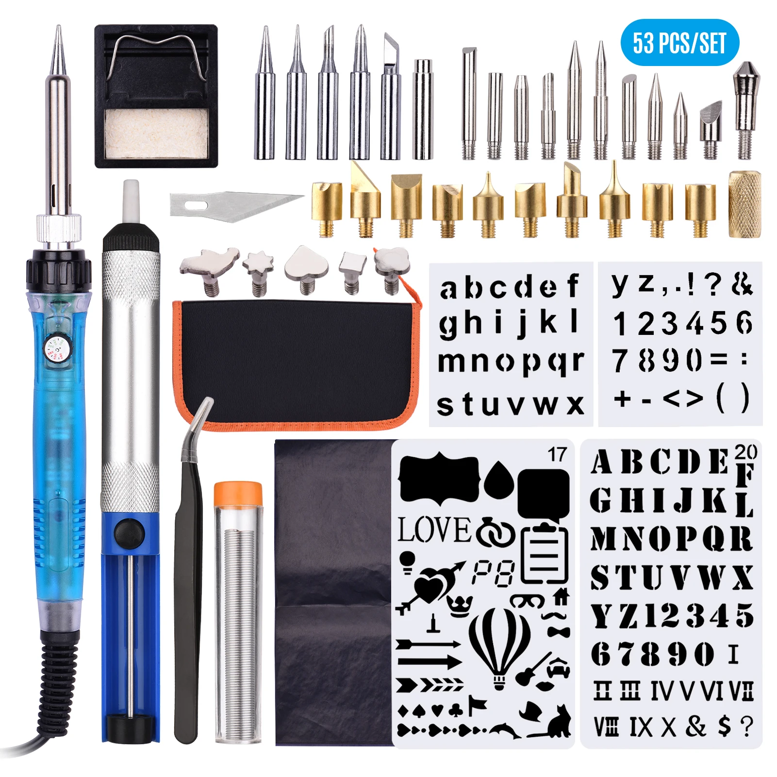 Wood Burning Kit 53PCS Temperature 200-450℃ Wood Burning Tools Pyrography Pen Set w 28 Tips for Wood Engraving Embossing Carving