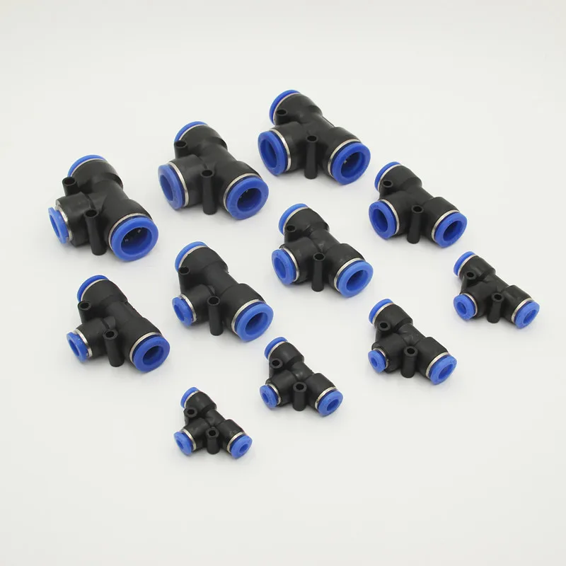 PE Air Connectors 4mm 6mm 8mm 10 12MM Pneumatic Fitting Quick Connect Slip Lock Tee 3Way Plastic Pipe Water Hose Tube Connector