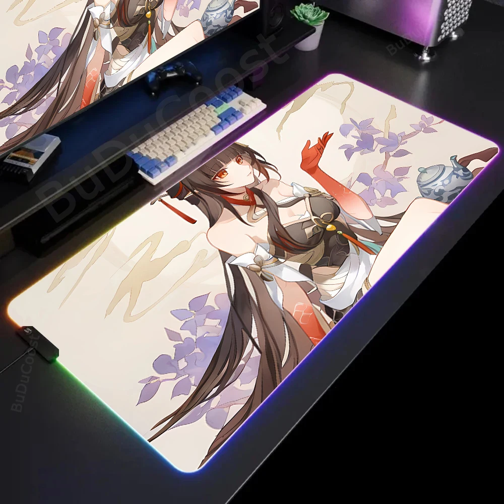 Imagem -05 - Honkai-hd Print Desk Mats Lingsha Star Rail Esportes Eletrônicos Escritório Jogos Rgb Xxl Borda de Bloqueio Luminescência do Computador Mouse Pad