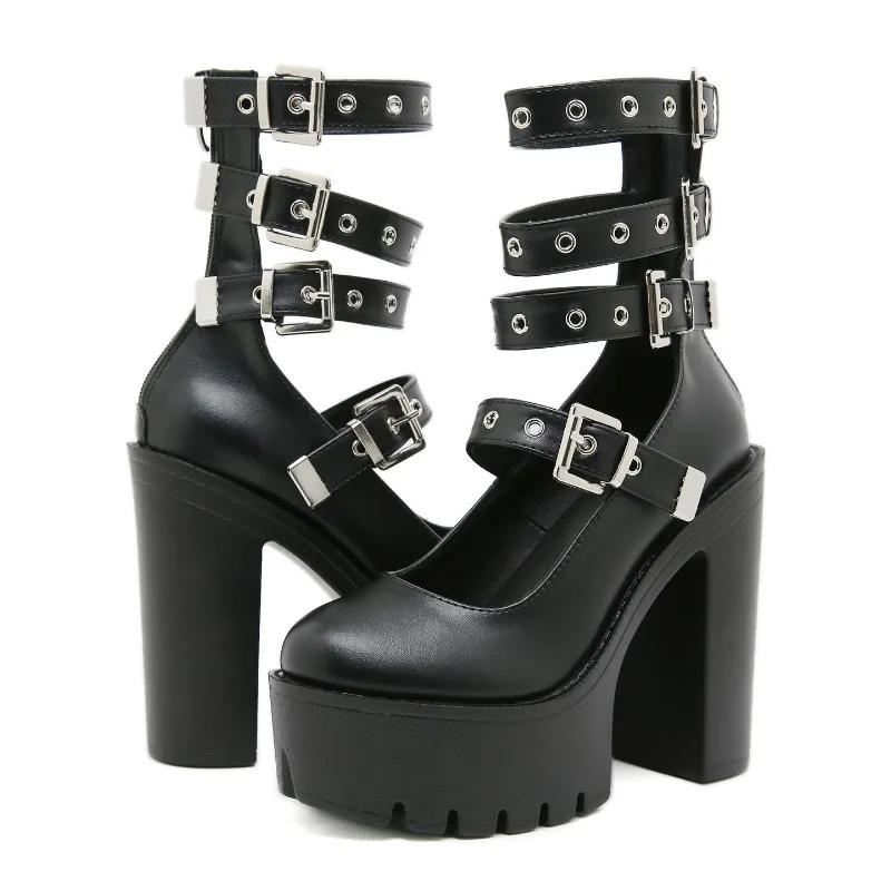 

2025 New Gothic Platform Ankle Strap Mary Jane Shoes for Women Black Chunky Heel Punk Cosplay Shoes High Heels Lolita Pumps