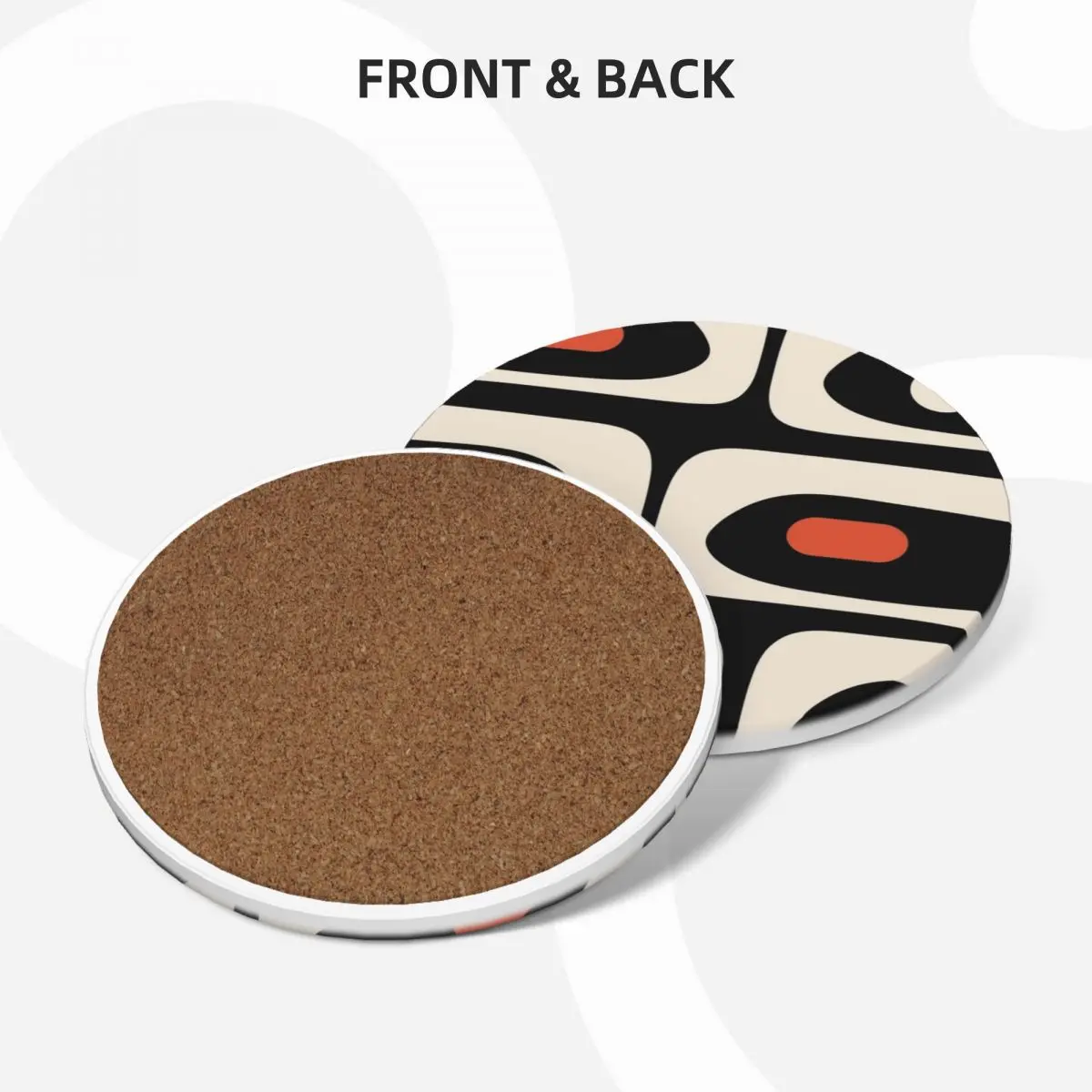 Mid Century Modern Piquet Abstract Pattern Black, Orange, and Almond Cream Ceramic Coasters (Set of 4) anti slip Coasters