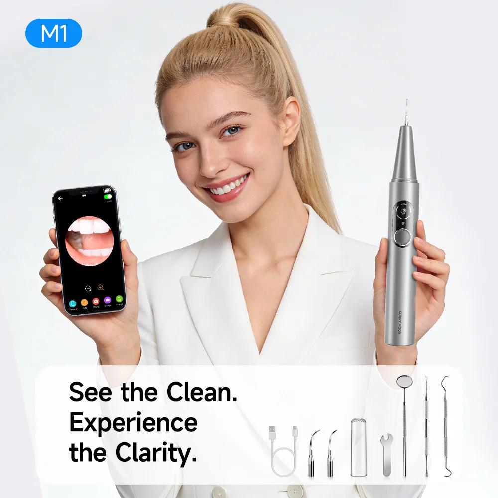 

Ультразвуковой электрический прибор для удаления зубного налета CURVY MOON M1 с камерой, средство для удаления зубного камня, инструменты для чистки зубов, отбеливание зубов