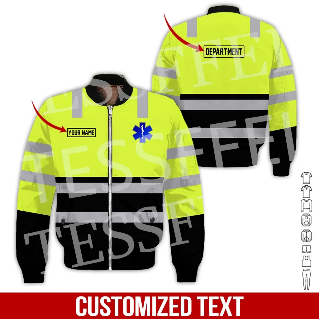 Custom Name Cosplay EMS EMT Medical Paramedic Nurse Worker Retro 3DPrint Harajuku Winter Windbreaker Warm Coat Bomber Jacket Q