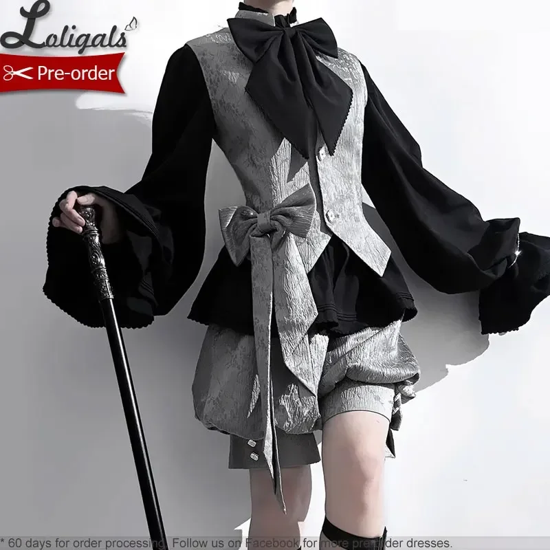 Przedzamówienie Ouji Lolita Płaszcz z kapturem / krótkie spodnie / kamizelka / koszula marki Princess Chronicles ~ Szary królik w świetle księżyca