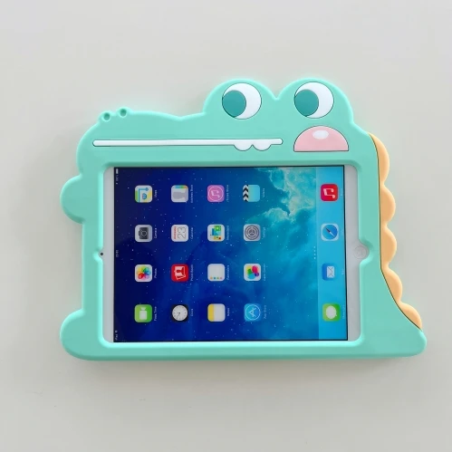 Silicon Stand Handle Case For iPad 10.2 9th 8th 7th Mini 1 2 3 4 5 Pro 9.7 Air1 2 Cute Cartoon Dinosaur Cover Stand Table Case