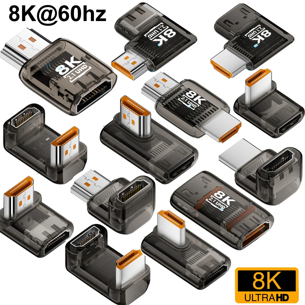 8K HDMI 2.1 Ultra HD Display Connector Plug HDTV 2.1 Male to Female Adapter 3D/HDR, Transparent Casing, for PC Monitor Projector