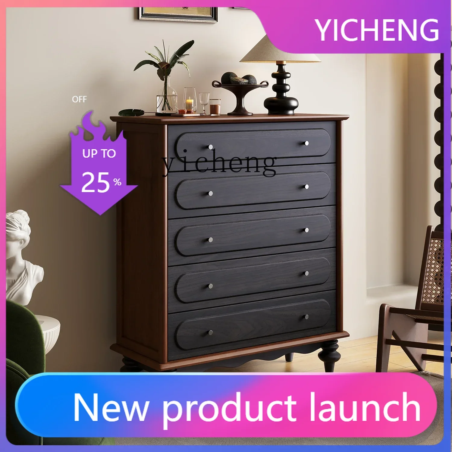 

Chest of Drawers Bedroom Bedside Chest of Six Drawers Retro Chest of Drawer Tailstock Storage