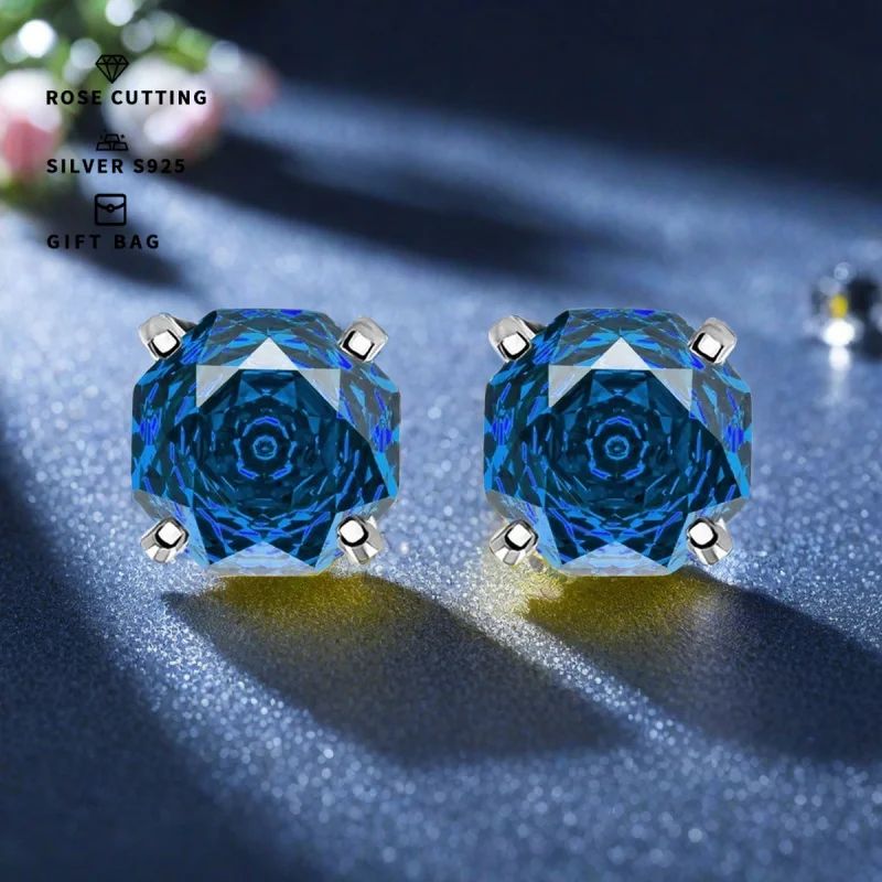 

S925 silver plated platinum and golden Tanzanite blue cubic zirconia Classic rose cut earrings fine women's jewelry elegant