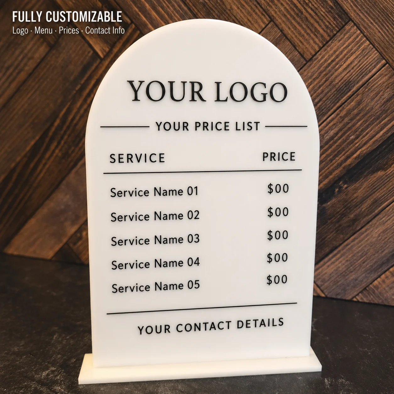 Personalized Business Menu Sign Arch‑Shaped Custom Acrylic Price List Plaque Countertop Display Board for Hairdresser Lash Shops