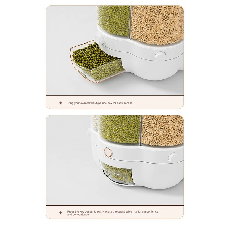 Home Food Container Rotatable Rice Barrels Sealed Cereal Dispenser Kitchen Food Storage Container White