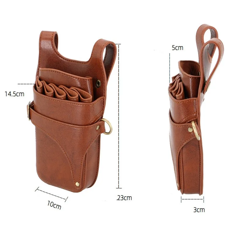 多機能 1 PC 黒牛革ヘアシザーバッグクリップバッグ理髪理髪シザーホルスターポーチホルダーケースとベルト