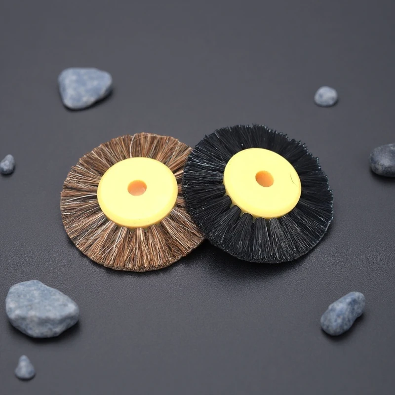 52mm / 66mm Polishing Brush Black Brown Bristles with Yellow Plastic Center for Jewelry Jade Gemstone Polishing Tools