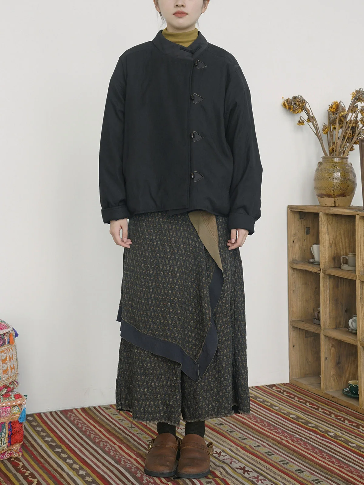 Original doux Faux cuivre ammoniaque veste décontractée femmes rétro épissage vêtements d'extérieur bouton d'ouverture latérale ample mince matelassé manteau court