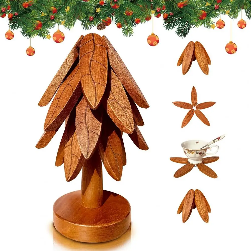 Posavasos de árbol de Navidad, edredón de madera resistente al calor con forma de árbol, encimera de cocina, olla, sartén, soporte para taza de té y café, 3/4 Uds.
