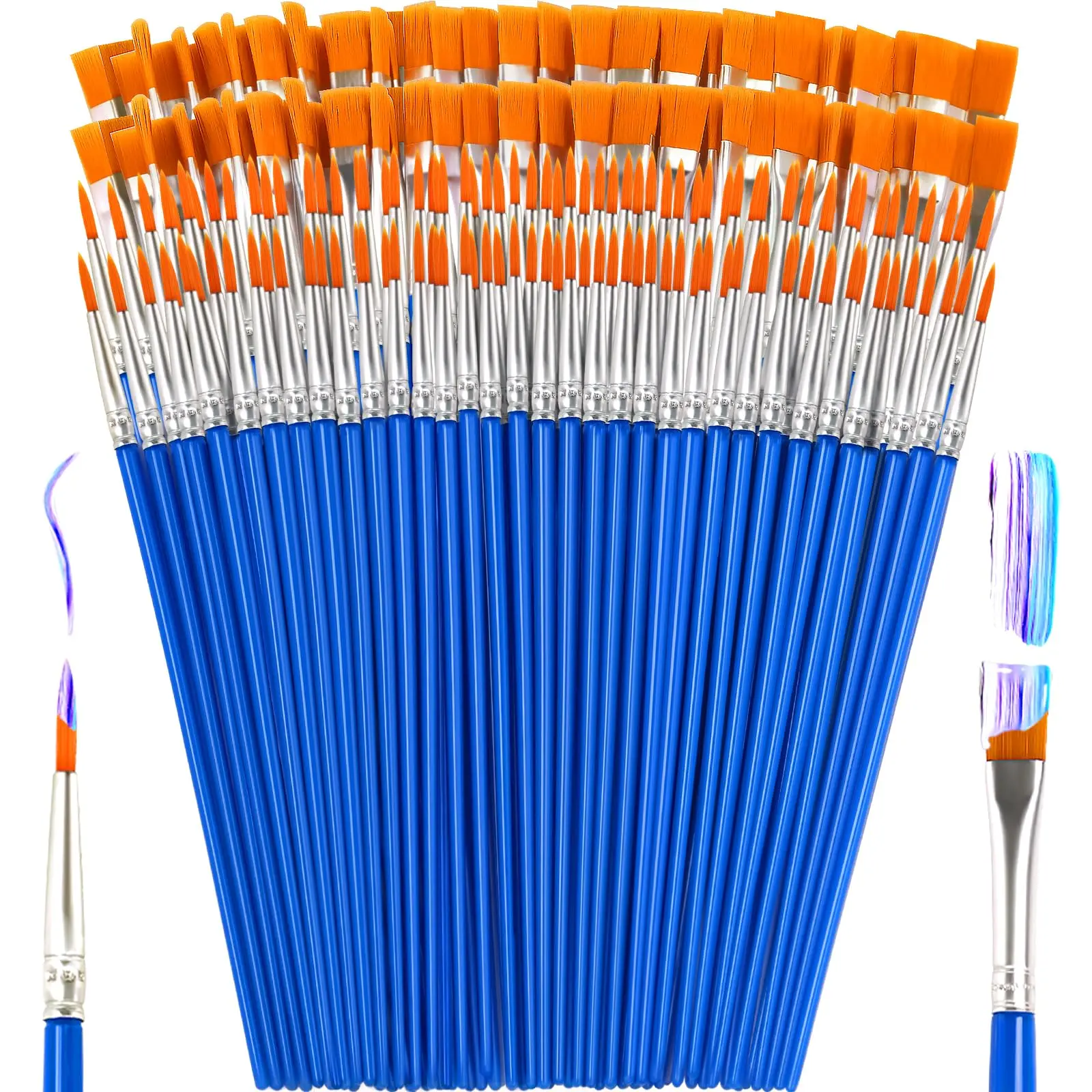 Painting Brushes Set Art Round Flat Nylon Hair Paint Brush for Oil Acrylic Watercolor Kids Classroom Craft