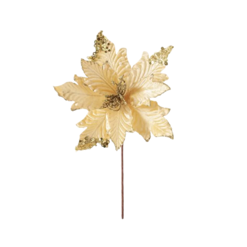 

25cm Christmas Poinsettia Glitter Flower Large Flocking Simulated Flower Head DIY Wreath Realistic Artificial Christmas Flower