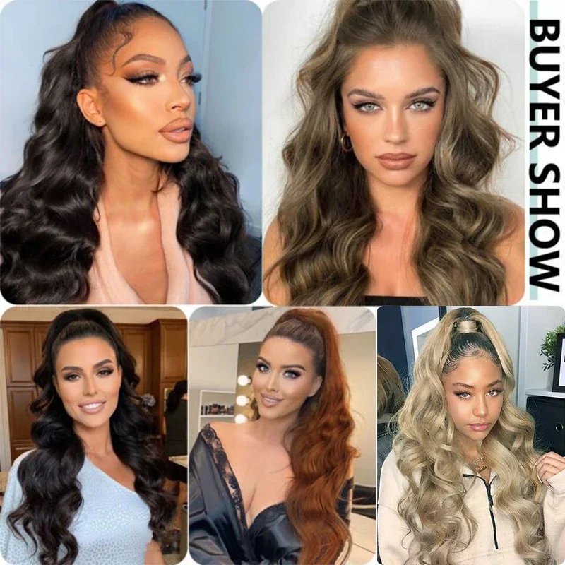 Extensions de queue de cheval Wstring de proximité synthétique longue pour femmes, pince à vague, cheveux en queue de cheval, corps blond, postiche