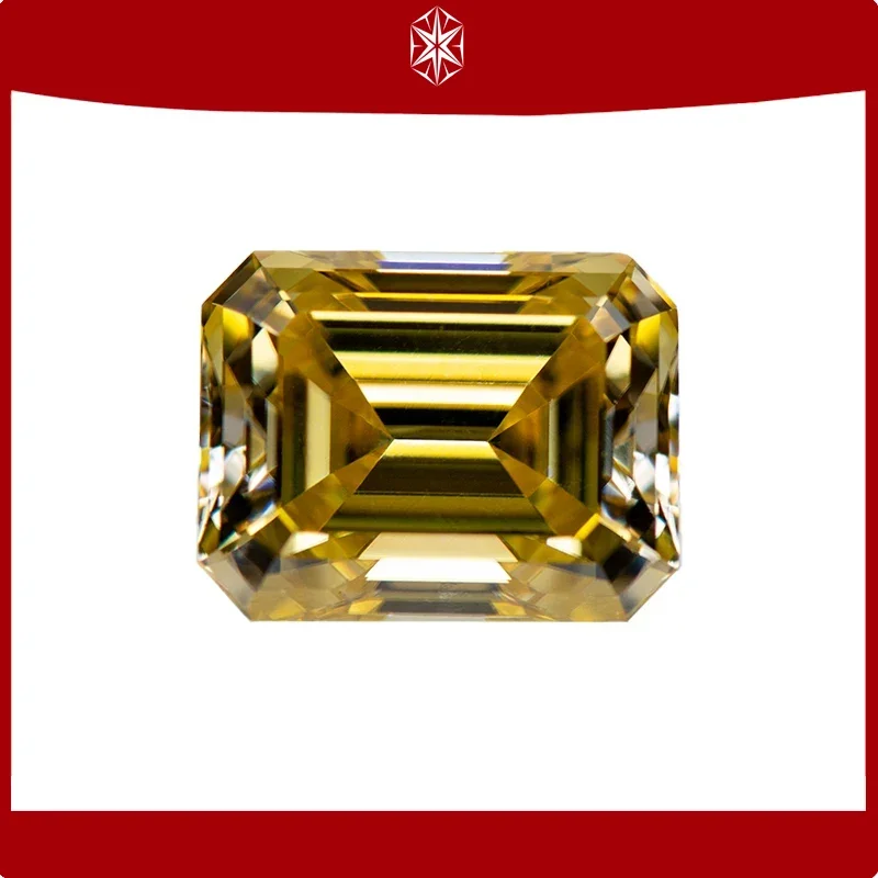 

Moissanite Gemstone Lemon Yellow Color Emerald Cut Lab Grown Diamond DIY Ring Necklace Earrings Main Materials with GRA Report