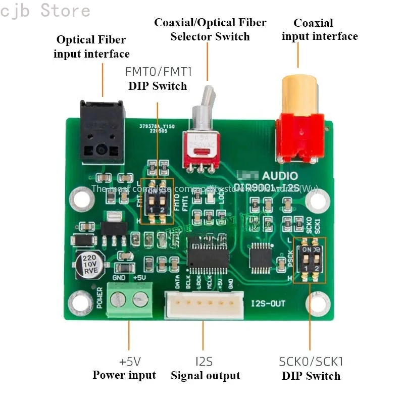 

HIFI Audio DIR9001 Module Conversion Board Coaxial Optical Fiber Receiving SPDIF To I2S IIS Output 24bit 96KHz