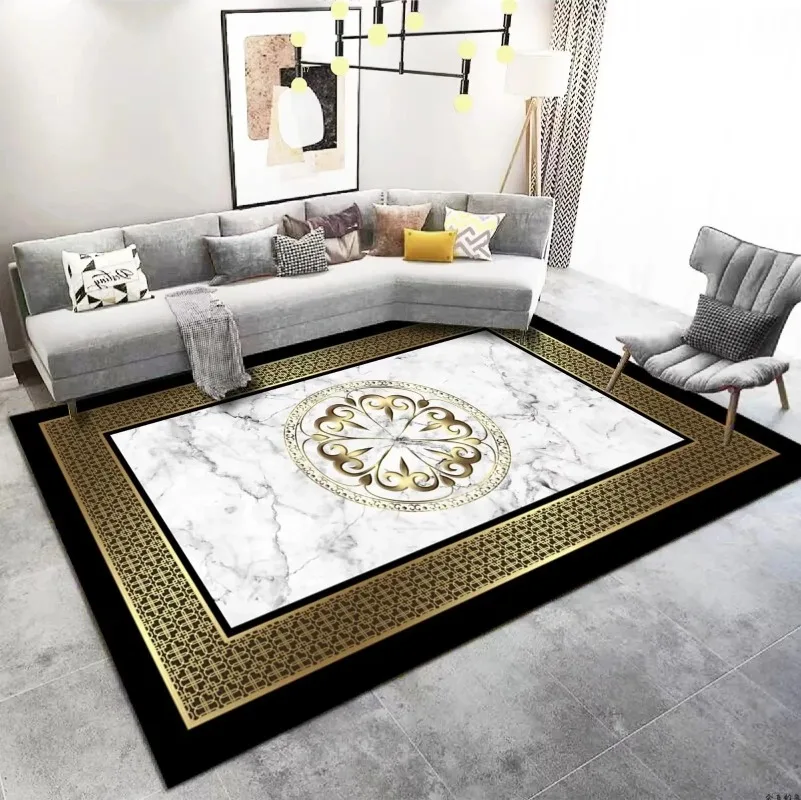 Luxury Living Room Carpet Decoration Home Golden Carpets Large Size Sofa Area Rug Hotel Hall Floor Mat Soft Anti-slip