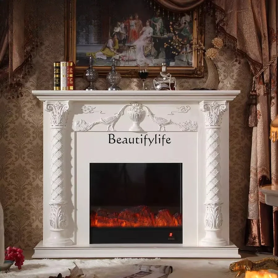 

1European neoclassical living room white silver fireplace decorative cabinet French retro