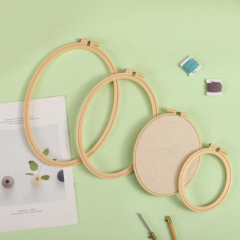 Imitation Bamboo Plastic Oval Wooden Color Embroidery Hoops Frame Embroidery Hoop Rings For DIY Cross Stitch Needle Craft