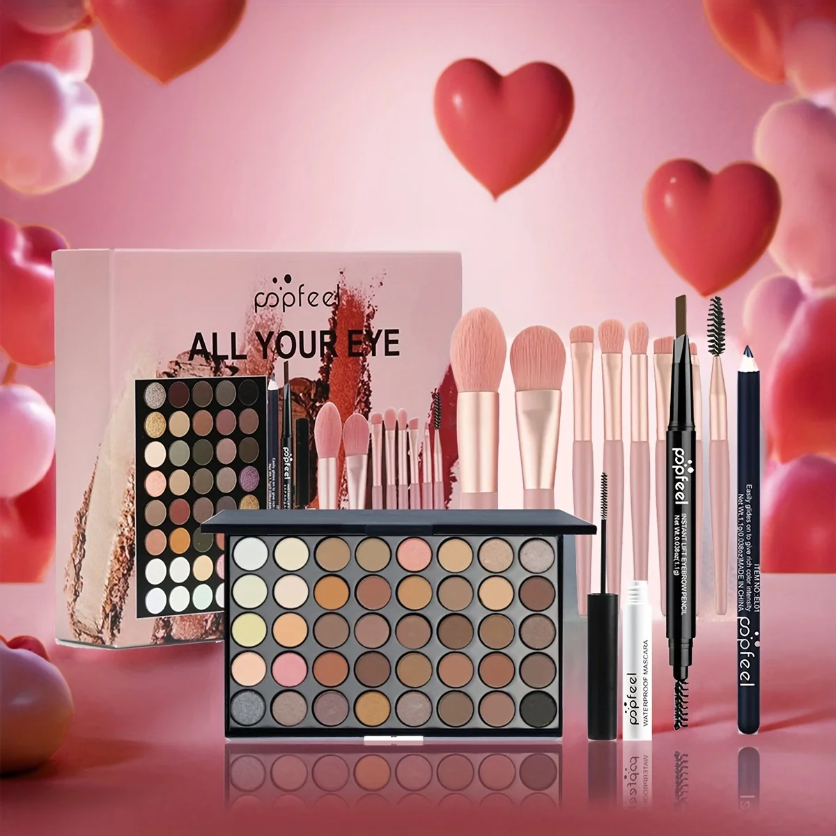 

Набор для макияжа: палетка теней для век (40 цветов), карандаш для глаз, карандаш для бровей, комбинированный набор инструментов для макияжа для начинающих, подарок на День святого Валентина