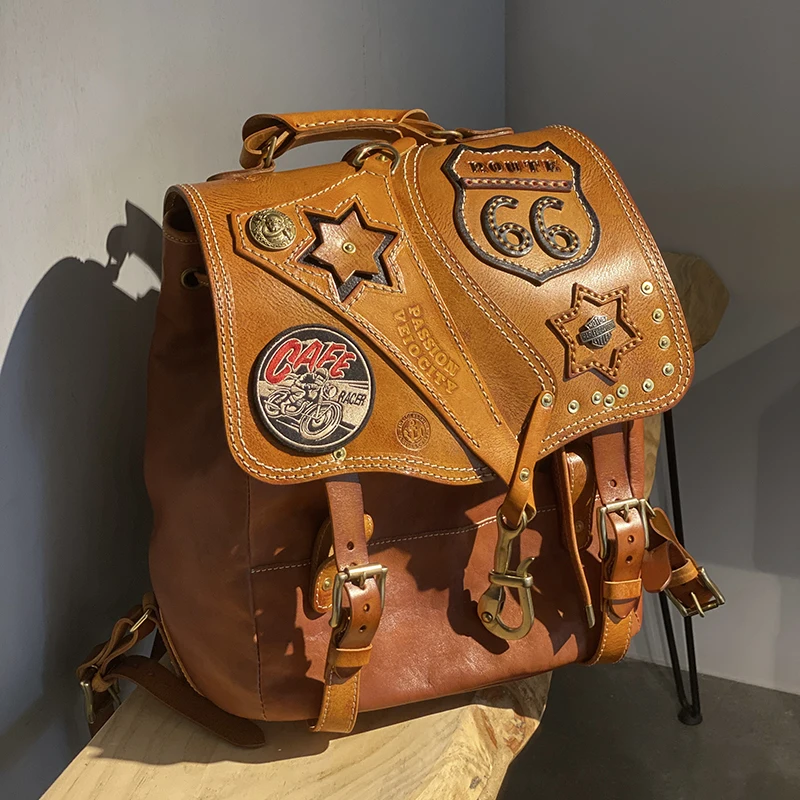 

Handmade Heavy Duty Motorcycle Full Grain Leather Backpack Men's Genuine Leather Retro Casual Travel Trendy Designer Backpack
