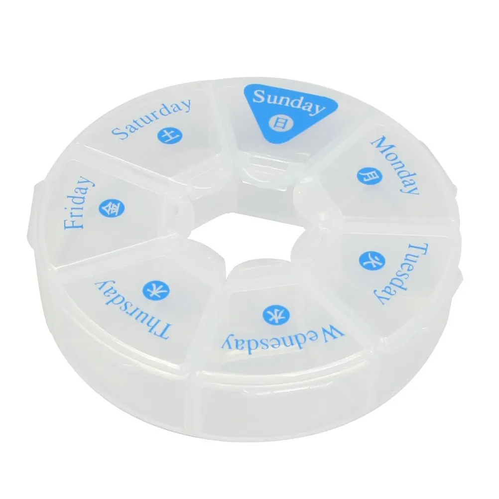 

2Pcs Compact Portable Medicine Case 7-Compartment Weekly Pill Organizer Round Rotation Design for Seniors Travel Home Storage