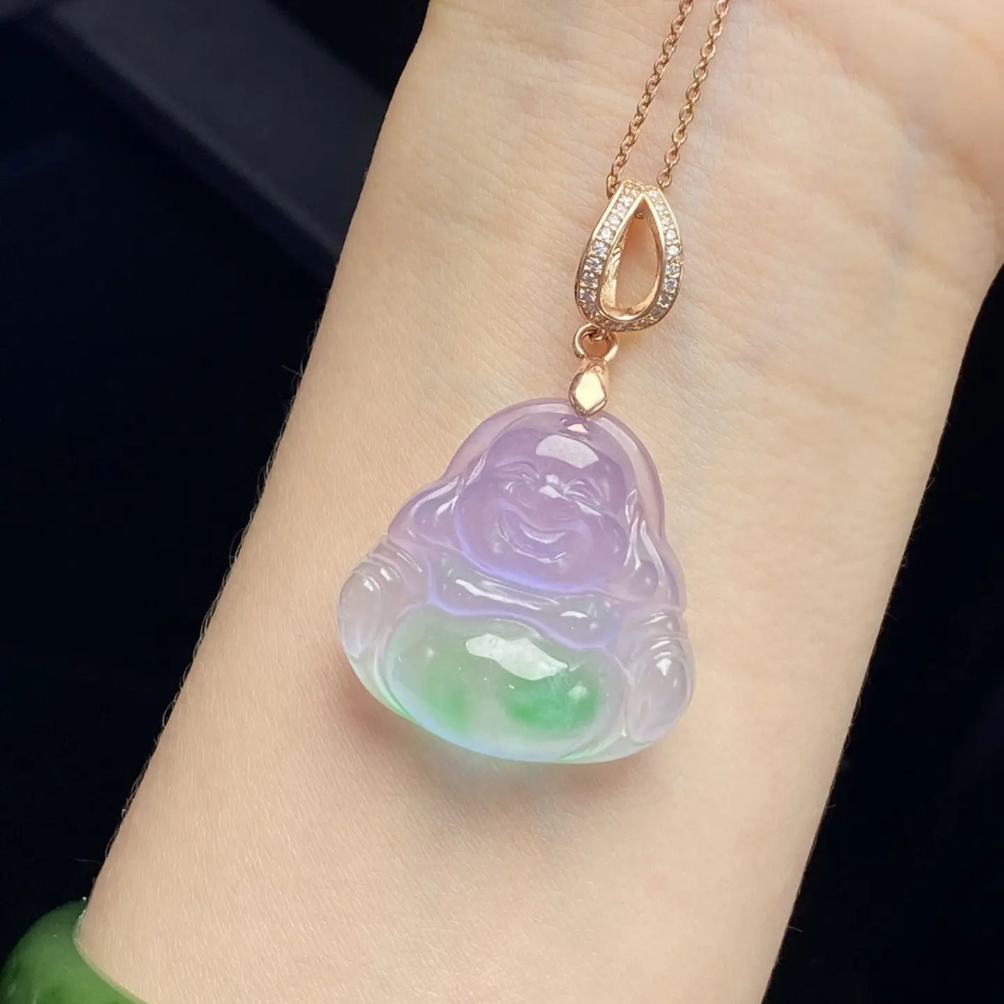 Pure natural new Myanmar high ice jadeite violet women's laughing Buddha jade Buddha pendant jade Buddha male collarbone chain