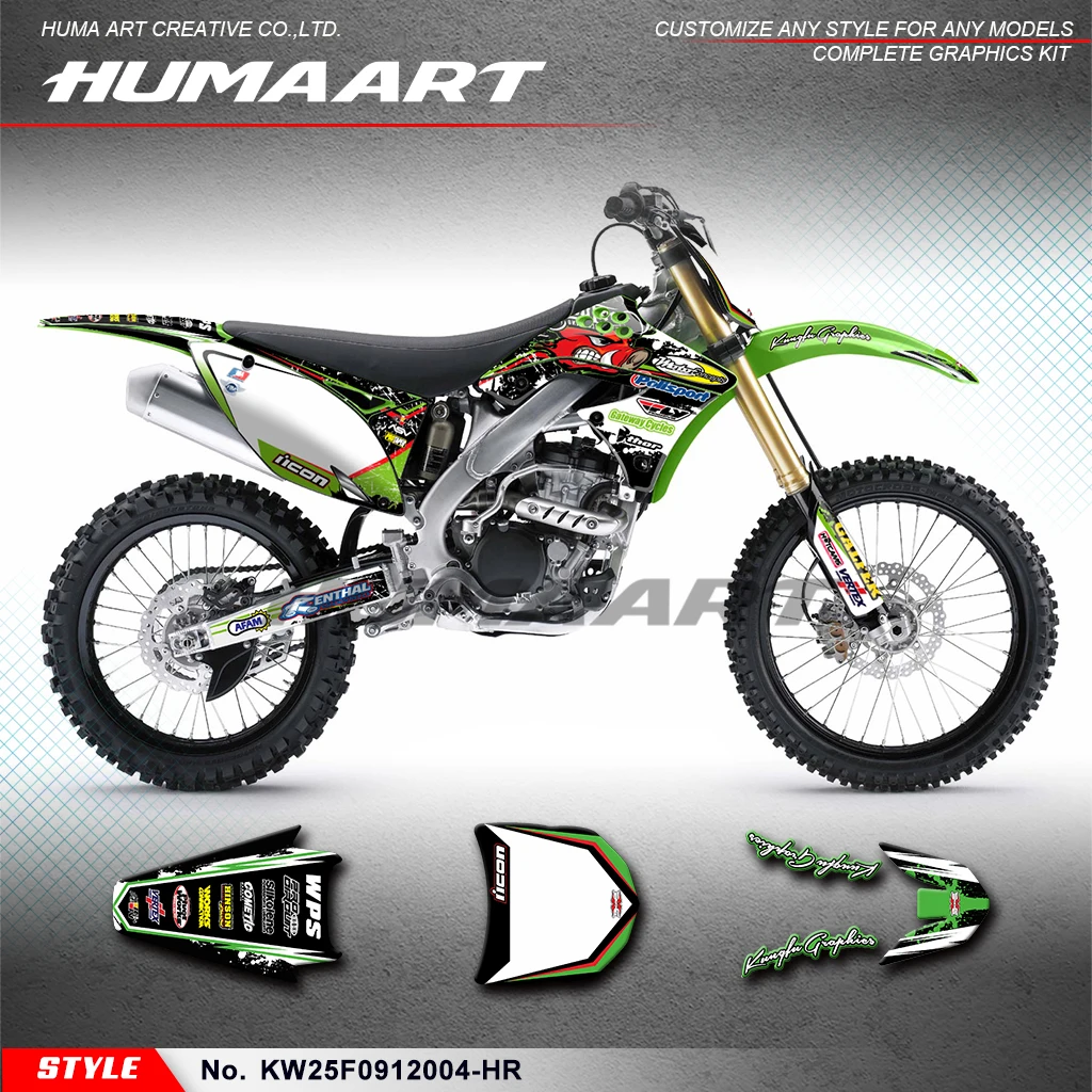 

HUMAART Adhesive Decals Glossy Laminate for Kawasaki KX250F KX250 F 2009 2010 2011 2012, KW25F0912004-HR