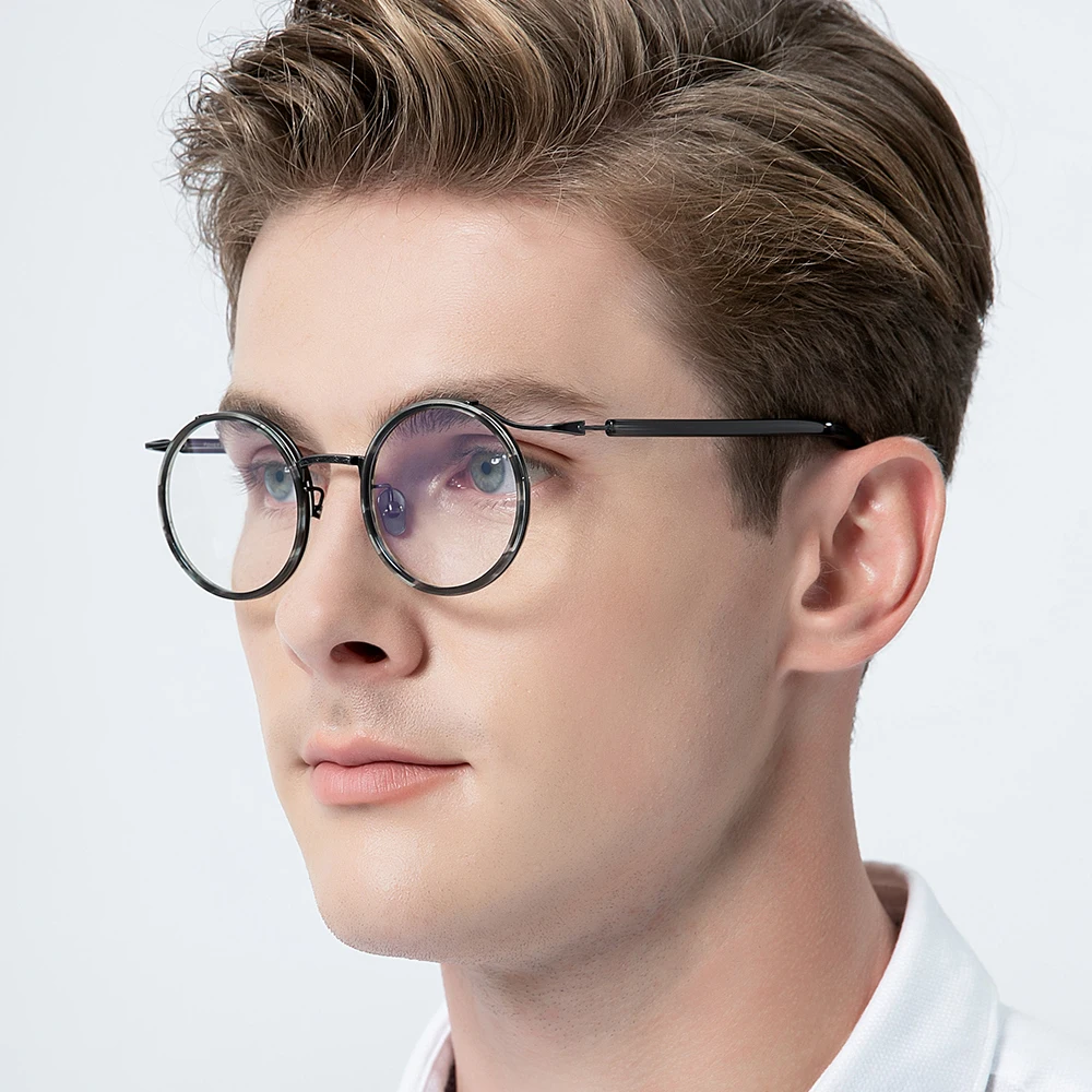 FONEX Acetate Titanium Glasses Frame Men Brand Design Vintage Retro Round Eyeglasses Women Spectacles Ultralight Eyewear 85676